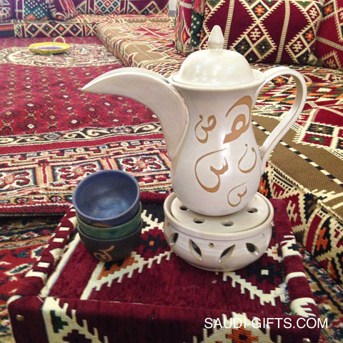 Pottery Set - Arabic Coffee Pot with Cups
