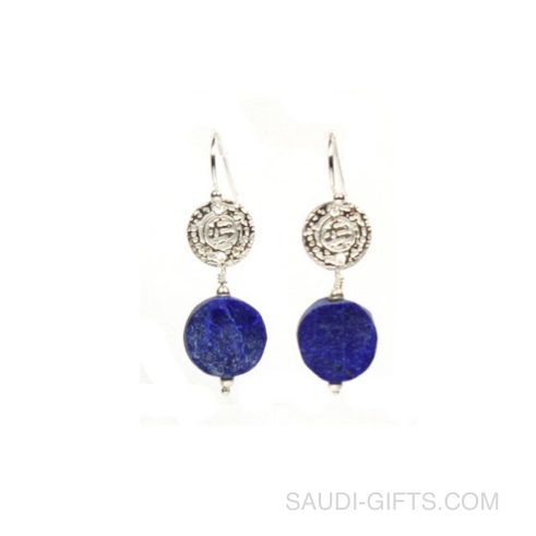 Unpolished Lapis Earrings with Rumi poetry
