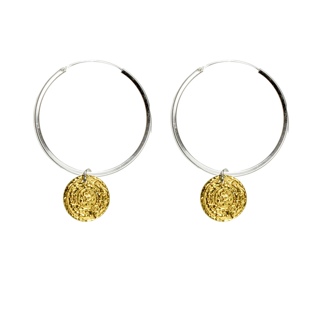 Gold coin earrings with Rumi poetry